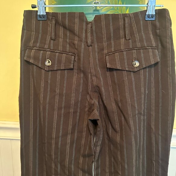 Vintage IZ Beyer Brown Pinstripe Wide-Leg Pants Buttoned Back Pockets Belt loops - Picture 3 of 7